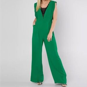 Jealous Tomato Green Jumpsuit with Wide-Leg Palazzo
